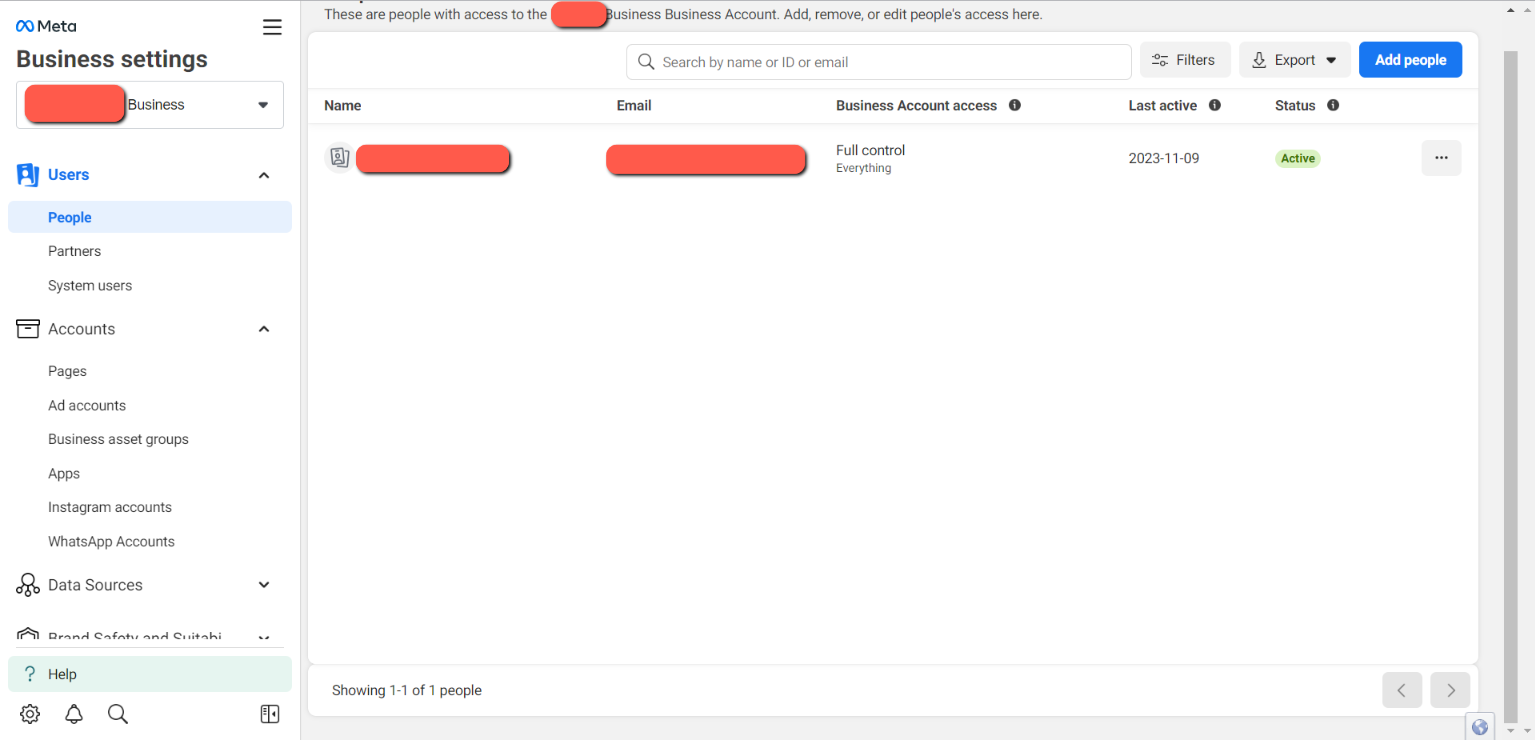 Meta Business Settings Home
